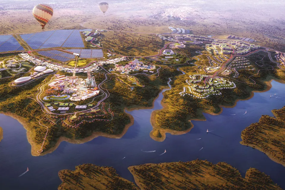 Rendering of Elysium, Spain city built on brnd new land.